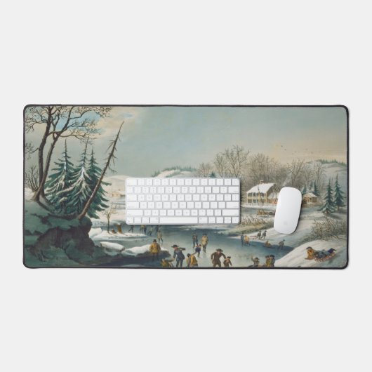 Vintage Winterlandschaft Ice Skaten Weihnachten Schreibtischunterlage (Tastatur & Maus)