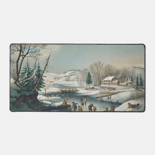 Vintage Winterlandschaft Ice Skaten Weihnachten Schreibtischunterlage (Vorderseite)