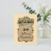 Vintage Winterlandschaft mit Blumenrahmen Postkarte (Stehend Vorderseite)