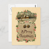 Vintage Winterlandschaft mit Blumenrahmen Postkarte (Vorne/Hinten)