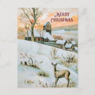 Vintage Winterlandschaft mit Hirschfest Feiertagspostkarte