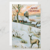 Vintage Winterlandschaft mit Hirschweihnachtskarte (Vorne/Hinten)