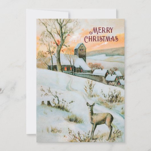 Vintage Winterlandschaft mit Hirschweihnachtskarte Feiertagskarte (Vorderseite)