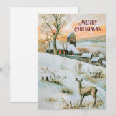 Vintage Winterlandschaft mit Hirschweihnachtskarte Feiertagskarte (Vorne/Hinten)