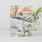 Vintage Winterlandschaft mit Hirschweihnachtskarte Feiertagskarte (Stehend Vorderseite)