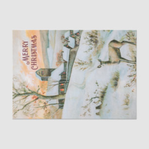 Vintage Winterlandschaft mit Hirschweihnachtskarte Seidenpapier