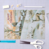 Vintage Winterlandschaft mit Hirschweihnachtskarte Seidenpapier (Handwerk)