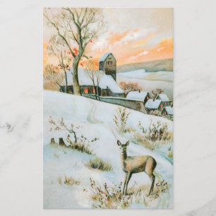 Vintage Winterlandschaft mit Reh