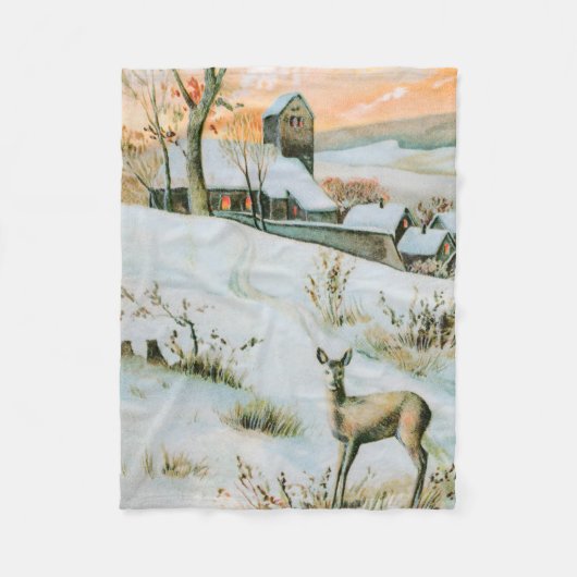 Vintage Winterlandschaft mit Reh Fleecedecke (Vorderseite)