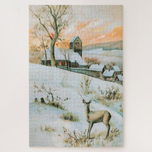 Vintage Winterlandschaft mit Reh Puzzle