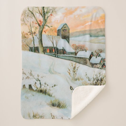 Vintage Winterlandschaft mit Reh Sherpadecke (Vorderseite)