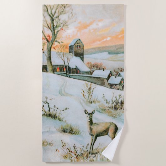 Vintage Winterlandschaft mit Reh Strandtuch (Vorderseite)