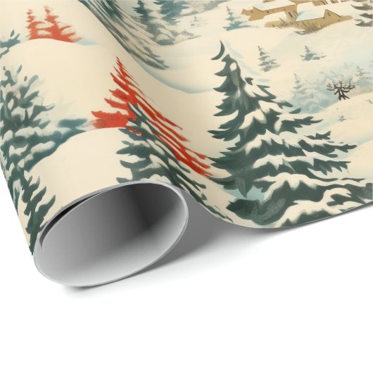 Vintage Winterlandschaft mit schneebedeckter Lands Geschenkpapier (Rolleneckpunkt)