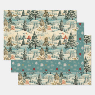 Vintage Winterlandschaft mit schneebedeckter Lands Geschenkpapier Set