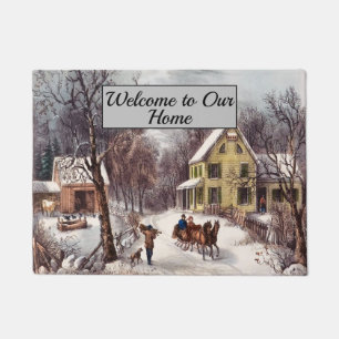 Vintage Winterlandschaft - Pferd und Beförderung W Fußmatte