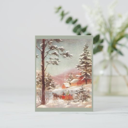 Vintage Winterlandschaft Postkarte (Stehend Vorderseite)