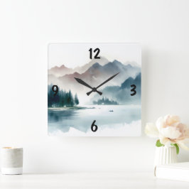 Vintage Winterlandschaft Quadratische Wanduhr