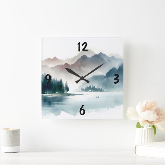Vintage Winterlandschaft Quadratische Wanduhr (Zuhause)