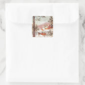 Vintage Winterlandschaft Quadratischer Aufkleber (Tasche)