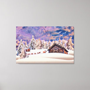 Vintage Winterlandschaft Rentierbaumkunst Leinwanddruck