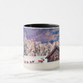 Vintage Winterlandschaft Rentierbaumkunst Tasse (Zentrum)