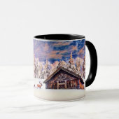 Vintage Winterlandschaft Rentierbaumkunst Tasse (VorderseiteRechts)