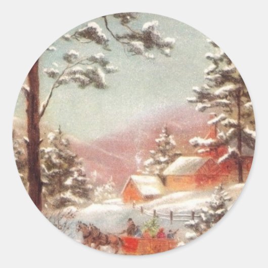 Vintage Winterlandschaft Runder Aufkleber (Vorderseite)