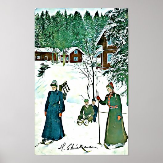 Vintage Winterlandschaft, schneesicheres Dorfposte Poster (Vorne)