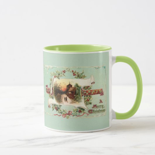 Vintage Winterlandschaft und Weihnachtsgrüße Tasse (Rechts)
