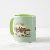 Vintage Winterlandschaft und Weihnachtsgrüße Tasse (Vorderseite Links)