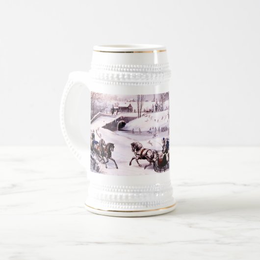 Vintage Winterlandschaft Weihnachtsgeschenk Bierglas (Vorderseite Links)