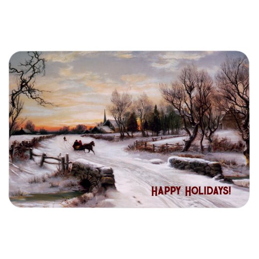 Vintage Winterlandschaft. Weihnachtsgeschenk Magne Magnet (Horizontal)