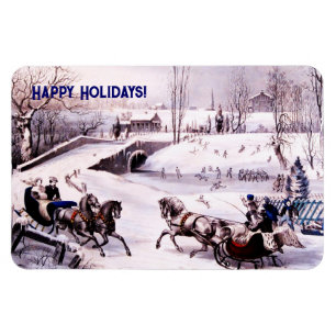 Vintage Winterlandschaft. Weihnachtsgeschenk Magnet