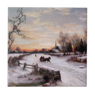 Vintage Winterlandschaft. Weihnachtsgeschenk Tiles Fliese