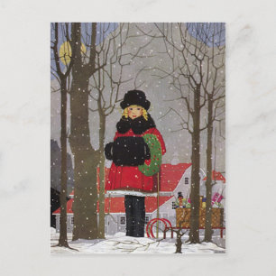 Vintage Wintermädchen im Schnee Weihnachten Postkarte