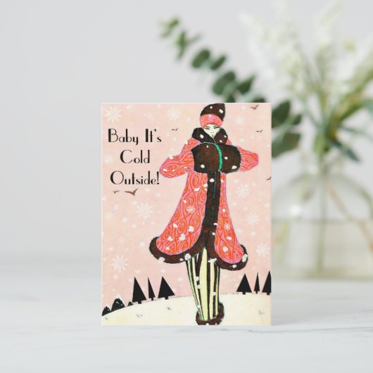 Vintage Wintermode Postkarte (Stehend Vorderseite)