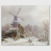 Vintage Wintermühle-Schneelandschaft Geschenkpapier (Flach)