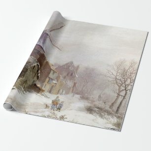 Vintage Wintermühle-Schneelandschaft Geschenkpapier