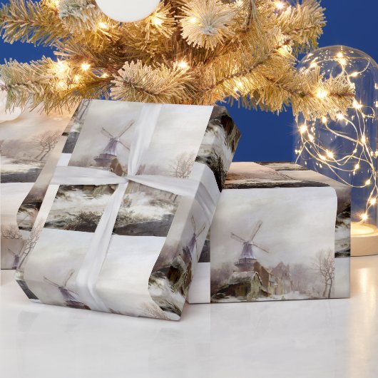 Vintage Wintermühle-Schneelandschaft Geschenkpapier (Feiertage)