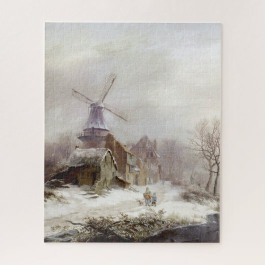 Vintage Wintermühle-Schneelandschaft Puzzle (Vertikal)