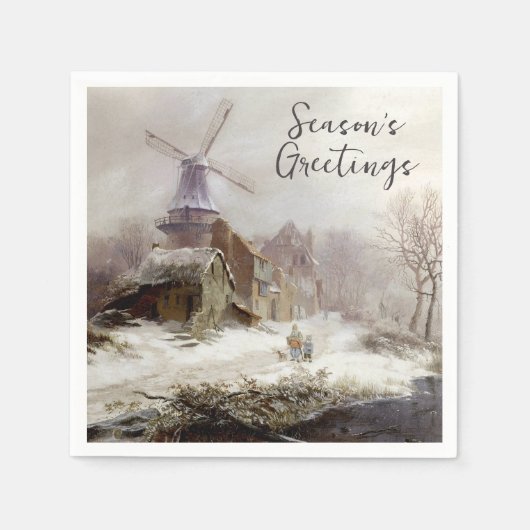 Vintage Wintermühle-Schneelandschaft Serviette (Vorderseite)