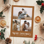 Vintage Winterorange 3 FotoCollage Weihnachten<br><div class="desc">Diese schöne Urlaubsfotokarte enthält Vintage Typografie mit dem Titel "Frohe Weihnachten",  zusammen mit drei Fotovorlagen. Die Rückseite der Karte zeichnet sich durch ein Vintages Design von Winterorangen und Blüten aus.</div>