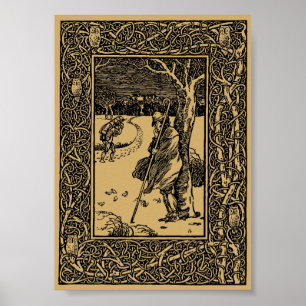 Vintage Winterschene mit Eule in Baumgrenze Poster