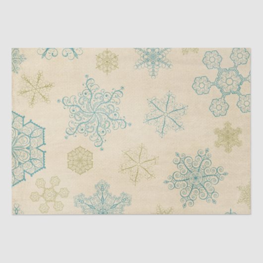 Vintage Winterschneeflocke rustikal cremeblau Seidenpapier (Vorderseite)