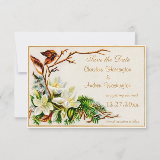 Vintage Winterschneekirche & Lilien Save the Date