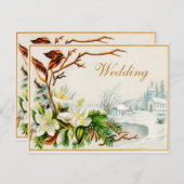 Vintage Winterschneekirche & Lilies Hochzeit Einladung (Vorne/Hinten)