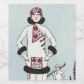 Vintage Winterskifrau Weinetikett (Einzelnes Label)