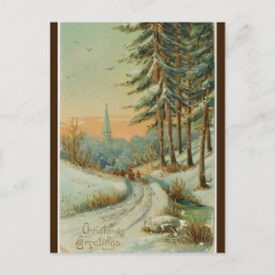 Vintage Wintersonnenbaumen und Weihnachten Postkarte