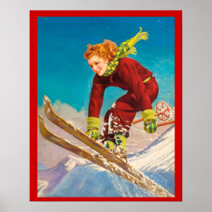 Vintage Wintersport, Dame Skispringerin Poster