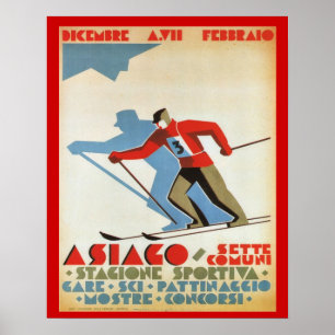 Vintage Wintersport, Italien Asiago Skigebiet Poster